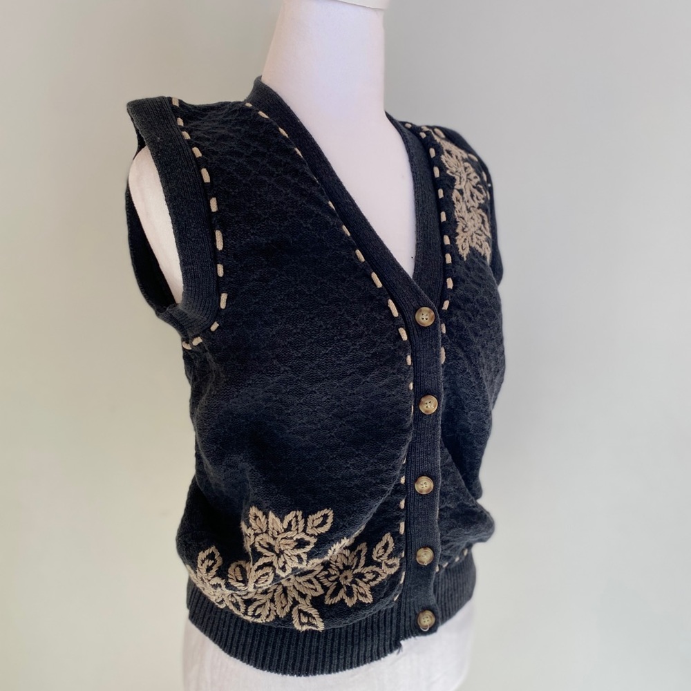 Vintage Jantzen Hand Embroidered Button Front Sweater Vest | Made in Canada
